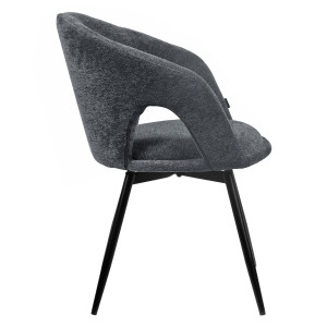 Chaise de Repas Rotative 180° en Tissu Doux Gris avec Accoudoirs et Piètement en Métal Noir - Design Contemporain - ALEX