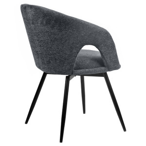 Chaise de Repas Rotative 180° en Tissu Doux Gris avec Accoudoirs et Piètement en Métal Noir - Design Contemporain - ALEX