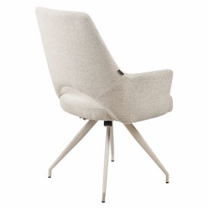 Lot de 2 Chaises de Repas Rotatives 180° en Tissu Doux Capitonné Écru avec Accoudoirs et Piètement en Métal Noir - RICO