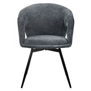 Lot de 2 Chaises de Repas Rotatives 180° en Tissu Doux Gris avec Accoudoirs et Piètement en Métal Noir - ALEX