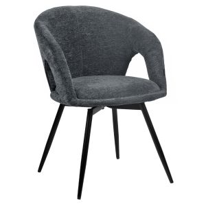 Lot de 2 Chaises de Repas Rotatives 180° en Tissu Doux Gris avec Accoudoirs et Piètement en Métal Noir - ALEX