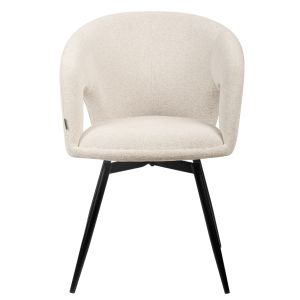 Lot de 2 Chaises de Repas Rotatives 180° en Tissu Doux Beige avec Accoudoirs et Piètement en Métal Noir - ALEX