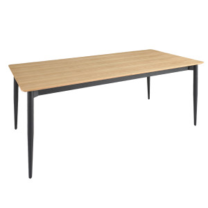 Table de repas extensible  200 à 300 cm plateau placage bois de frêne et pieds ronds métal noir - JOLENE