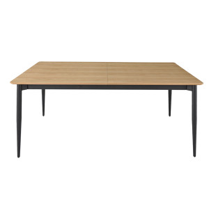 Table de repas extensible  200 à 300 cm plateau placage bois de frêne et pieds ronds métal noir - JOLENE