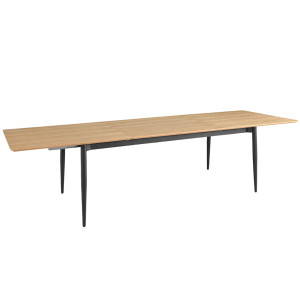 Table de repas extensible  200 à 300 cm plateau placage bois de frêne et pieds ronds métal noir - JOLENE