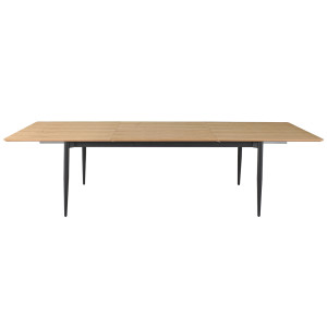 Table de repas extensible  200 à 300 cm plateau placage bois de frêne et pieds ronds métal noir - JOLENE