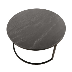 2 Tables basses Gigognes rondes en céramique gris anthracite et pied métal noir - OXY