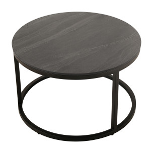 2 Tables basses Gigognes rondes en céramique gris anthracite et pied métal noir - OXY