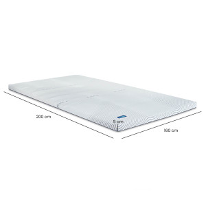 Surmatelas 160 x 200 cm confort 5 zones mousse mémoire de forme et gel rafraîchissant OXYGEL™ et fibres SEAQUAL™ – NANA