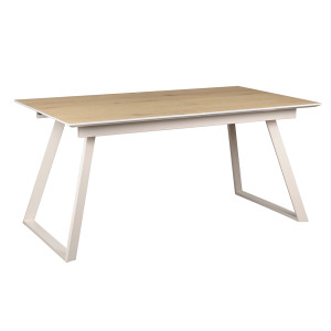 Table de repas extensible 160 à 200 cm plateau plaquée bois chêne clair pieds évasés métal noir - MARJORIE