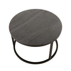 2 Tables basses Gigognes rondes en céramique gris anthracite et pied métal noir - OXY