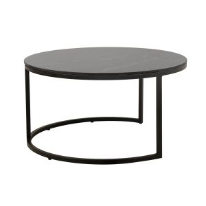 2 Tables basses Gigognes rondes en céramique gris anthracite et pied métal noir - OXY