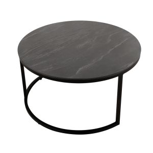 2 Tables basses Gigognes rondes en céramique gris anthracite et pied métal noir - OXY