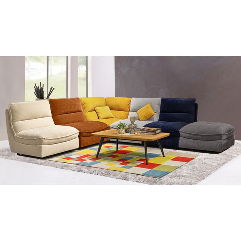 Angle pour Canapé Composable et Modulable en Tissu Doux Orange Capitonné avec Passepoil - CHARLES