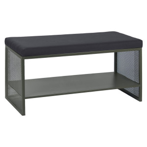 Banc Entrée L. 102 cm en Métal Ajouré Vert Foncé avec Étagère Chaussures et Assise Tissu - LONE 6986