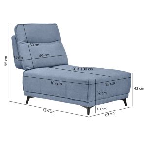 Chauffeuse pour canapé modulable en tissu bleu clair dossier réglable - GINA