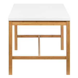 Table de Repas Rectangulaire 140 cm avec Plateau Blanc Mat et Pieds en Bois de Bambou - ZEZOLLA 0461