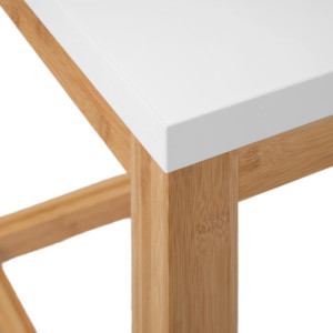 Table de Repas Rectangulaire 140 cm avec Plateau Blanc Mat et Pieds en Bois de Bambou - ZEZOLLA 0461