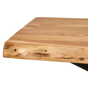 Table Basse 120 x 60 cm Plateau Bois Massif d'Acacia Pied Central Croix en Métal Noir - OTTAWA