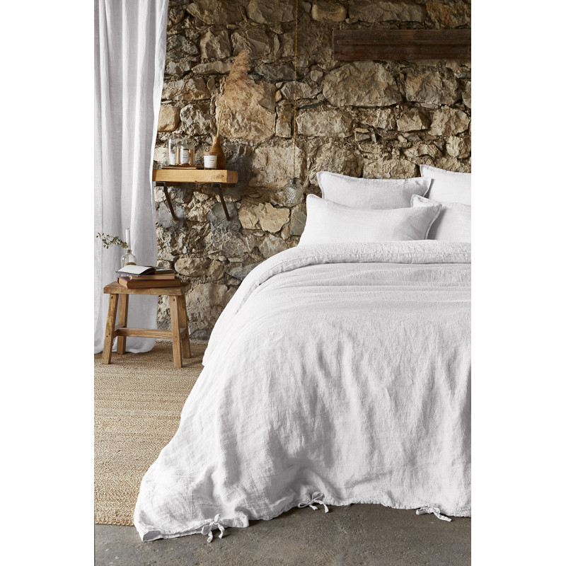 Housse de Couette 260 x 240 cm en Lin Lavé Blanc avec Ouverture à Boutonnières - LUISA