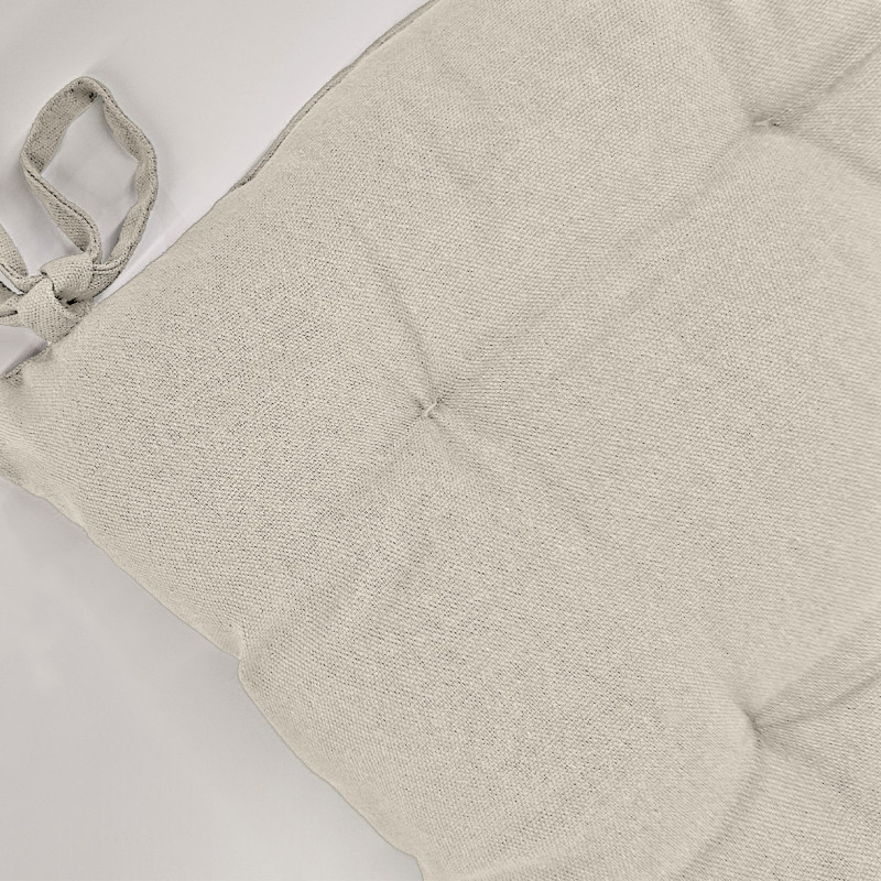 Coussin de Chaise 38 x 38 cm Capitonnée avec 2 Nouettes en Coton Beige - DOLORES