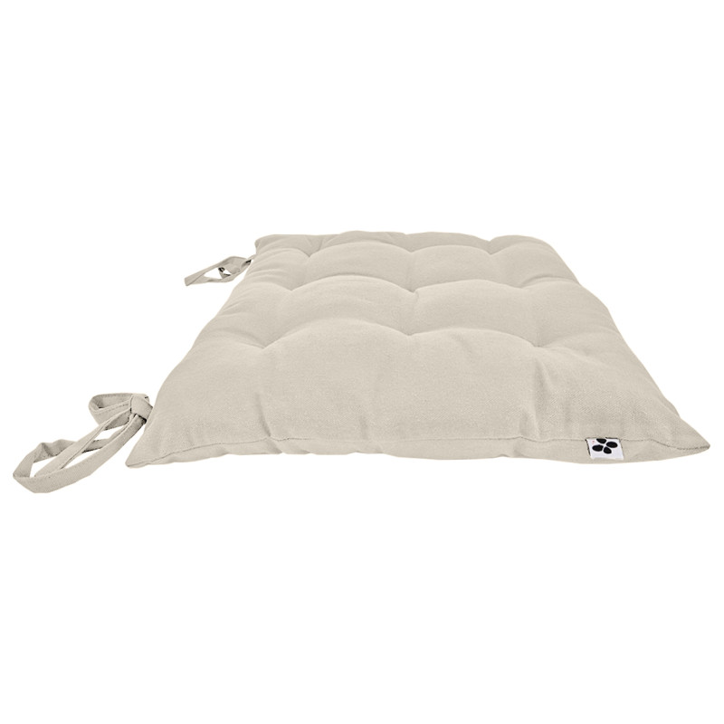 Coussin de Chaise 38 x 38 cm Capitonnée avec 2 Nouettes en Coton Beige - DOLORES