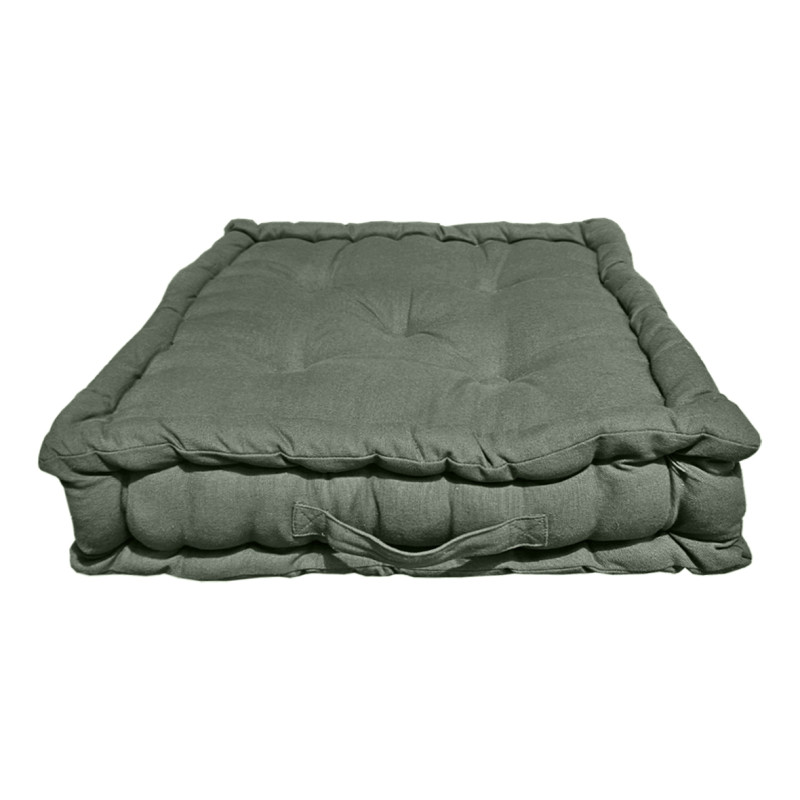 Coussin de Sol Carré 50 x 50 cm Capitonnés et Matelassé en Coton Vert - DOLORES