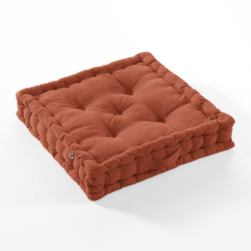 Coussin de Sol Carré 50 x 50 cm Capitonnés et Matelassé Coton Terracotta - DOLORES