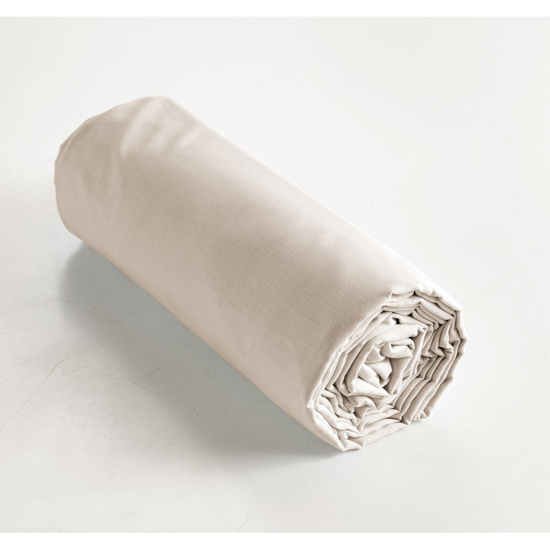 Drap Housse 140 x 190 cm en Coton Beige avec Hauteur de Bonnet 30 cm - Linge de Lit - JULIETA