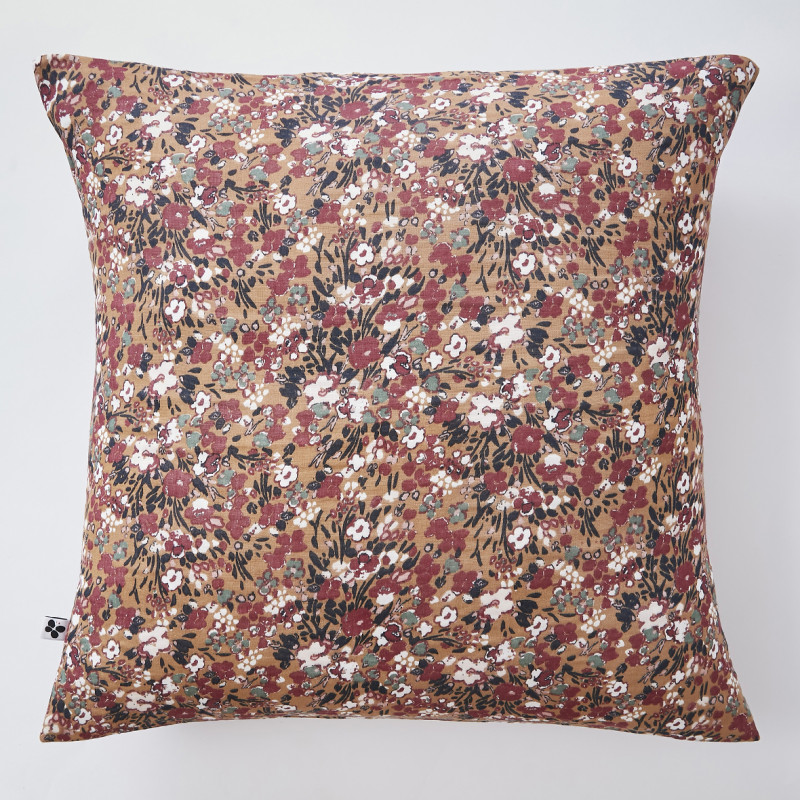 Lot 2 taies 60 x 60 cm en gaze de coton camel et fleuri - ISABELA 1