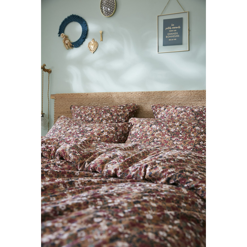 Lot 2 taies 60 x 60 cm en gaze de coton camel et fleuri - ISABELA 1
