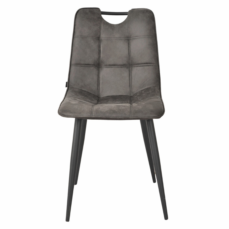 Lot de 2 chaises en tissu microfibre gris anthracite effet simili avec poignée et pieds métal noirs - MUSE 2