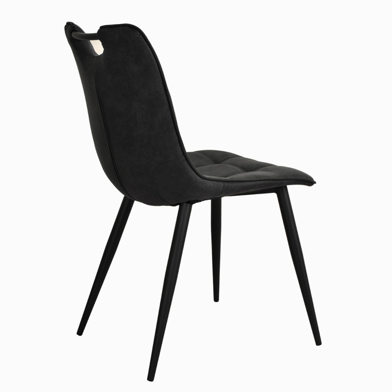 Lot de 2 chaises en tissu microfibre noir vintage effet simili avec poignée et pieds métal noirs - MUSE 2