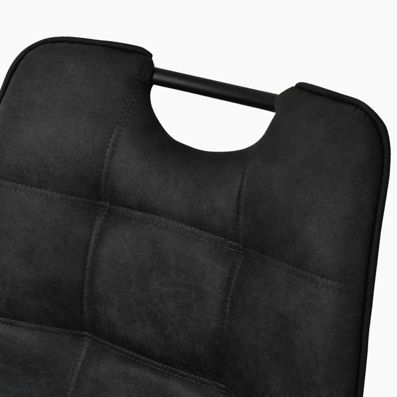 Lot de 2 chaises en tissu microfibre noir vintage effet simili avec poignée et pieds métal noirs - MUSE 2