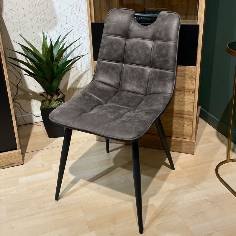 Lot de 2 chaises en tissu microfibre gris anthracite effet simili avec poignée et pieds métal noirs - MUSE 2