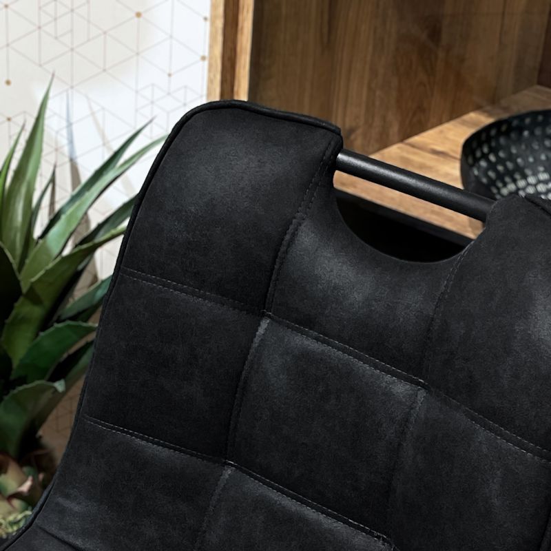 Lot de 2 chaises en tissu microfibre noir vintage effet simili avec poignée et pieds métal noirs - MUSE 2