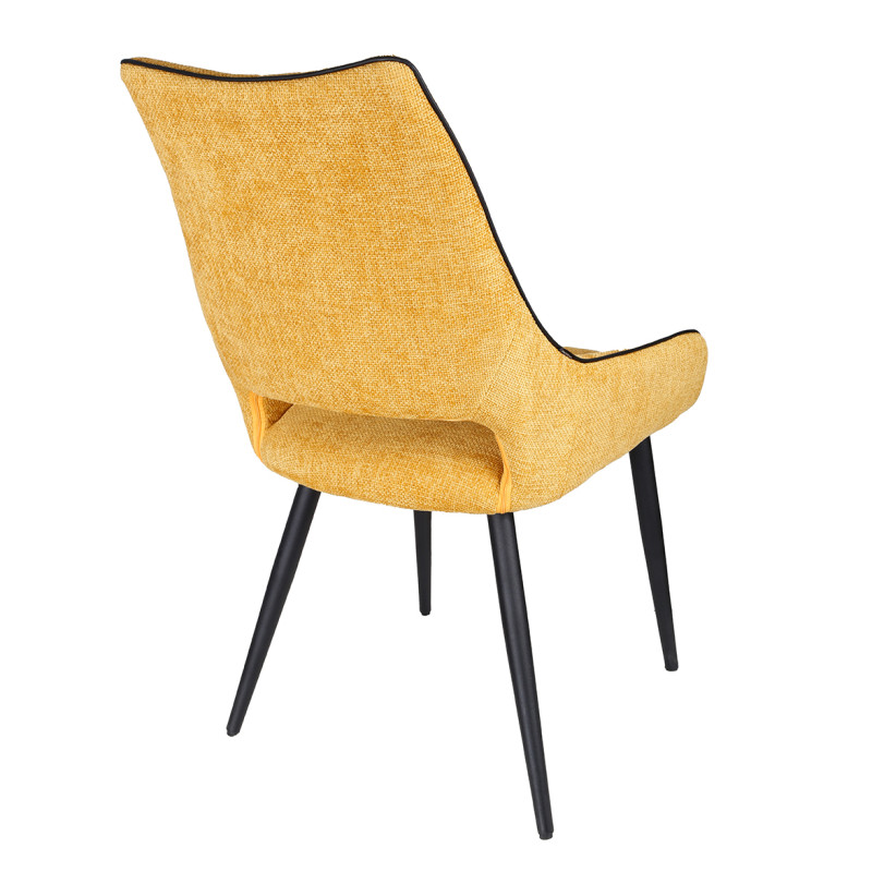 Lot de 2 chaises en tissu jaune design avec passepoil en smili noir et 4 pieds en métal noir - ANAIS 2