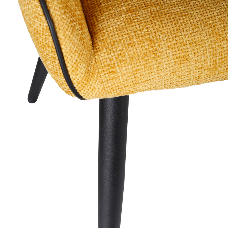 Lot de 2 chaises en tissu jaune design avec passepoil en smili noir et 4 pieds en métal noir - ANAIS 2