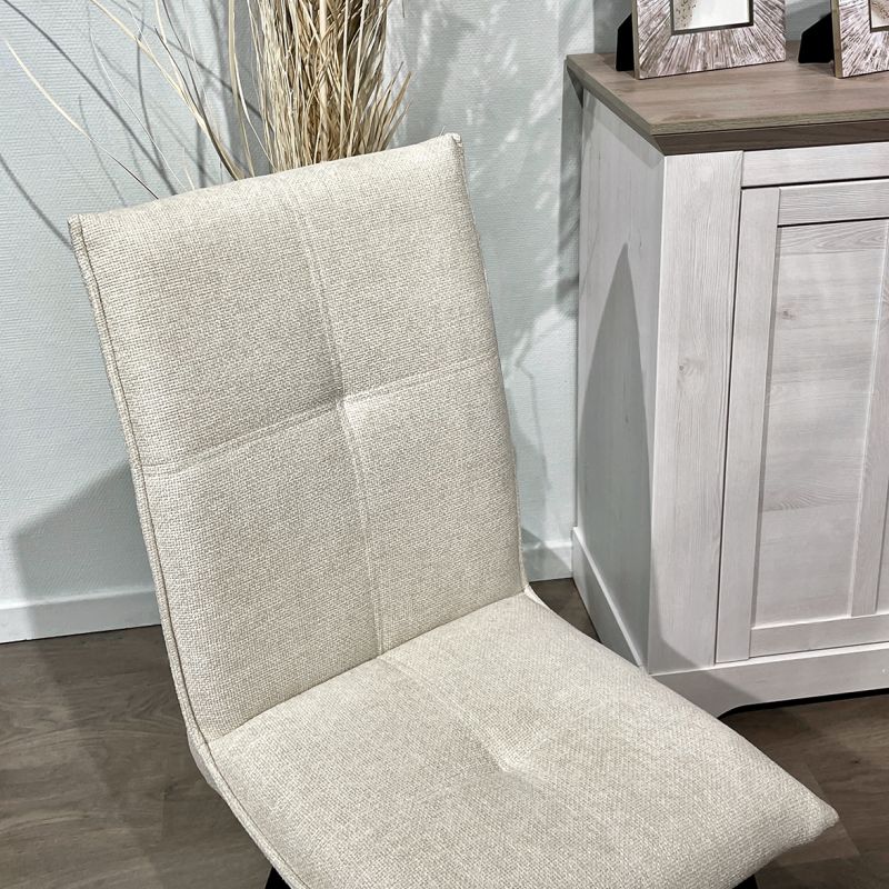 Lot de 2 chaises en tissu classique écru beige avec pieds métal noir – ARIA 2