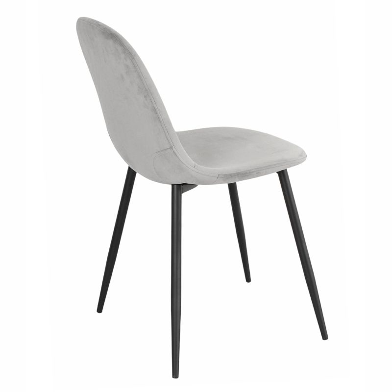 Lot de 4 chaises de repas en tissu velours gris clair avec pieds métal noir – BIBA 2
