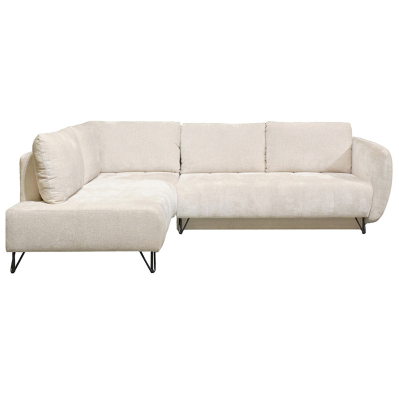 Canapé 3 Places Convertible Angle Gauche 265 cm Tissu Côtelé Écru Pieds Métal Noir - SAMUEL