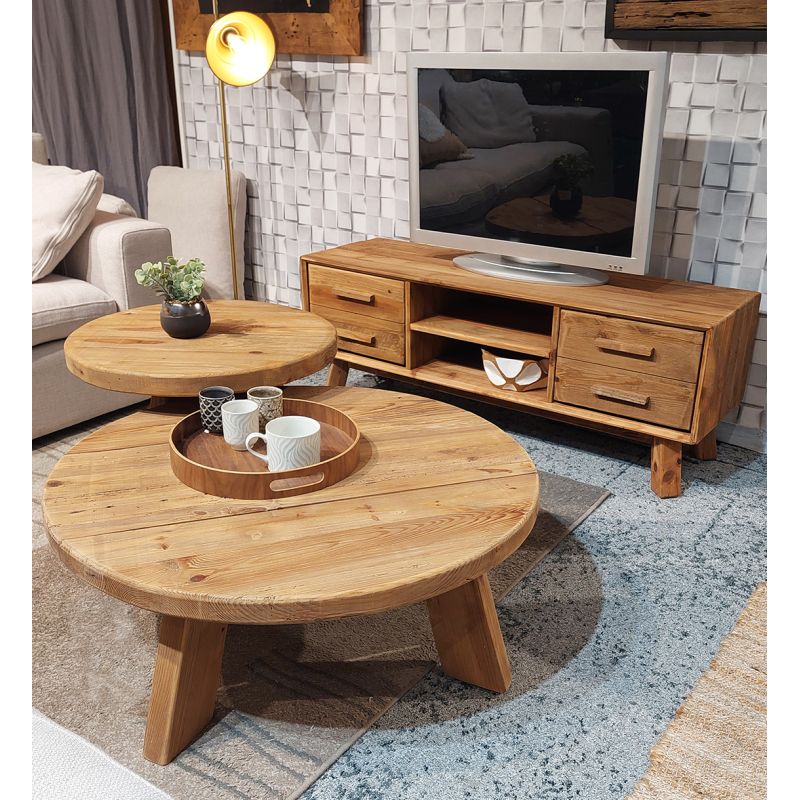 Meuble TV 130 cm en bois massif recyclé2 niches 2 tiroirs - CHALET