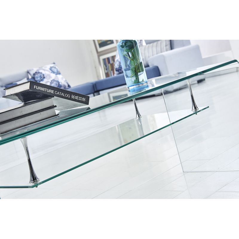 Meuble TV 126 cm en verre trempé avec étagère suspendue vitrée - ICE