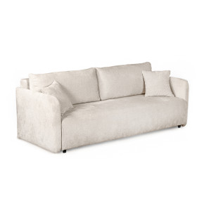 Canapé 3 places convertible en tissu doux beige écru avec coffre de rangement - CELINA