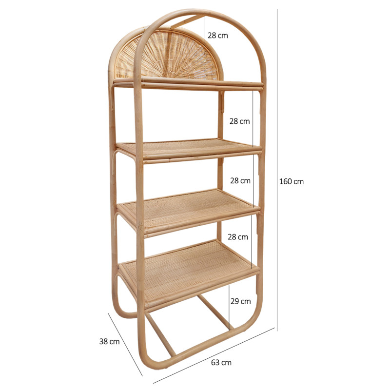 Etagère H. 160 cm en rotin naturel angles arrondis 4 étagères - DARIA