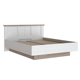 Lit coffre 160 x 200 cm avec tête de lit et sommier décor bois de chêne blanchi et bois clair - ANGELE