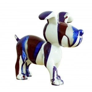 Petit chien sculpture décorative bleue et marron - design moderne contemporain