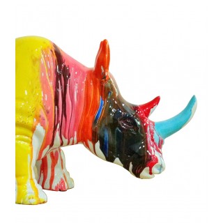 Statue rhinocéros avec coulures multicolores H24 cm - RHINO DRIPS 01