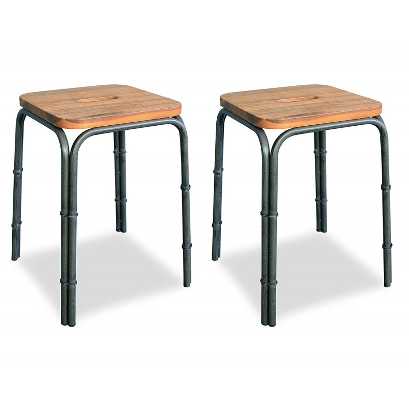 Lot 2 tabourets style loft – Workshop design industriel atelier - acacia et metal